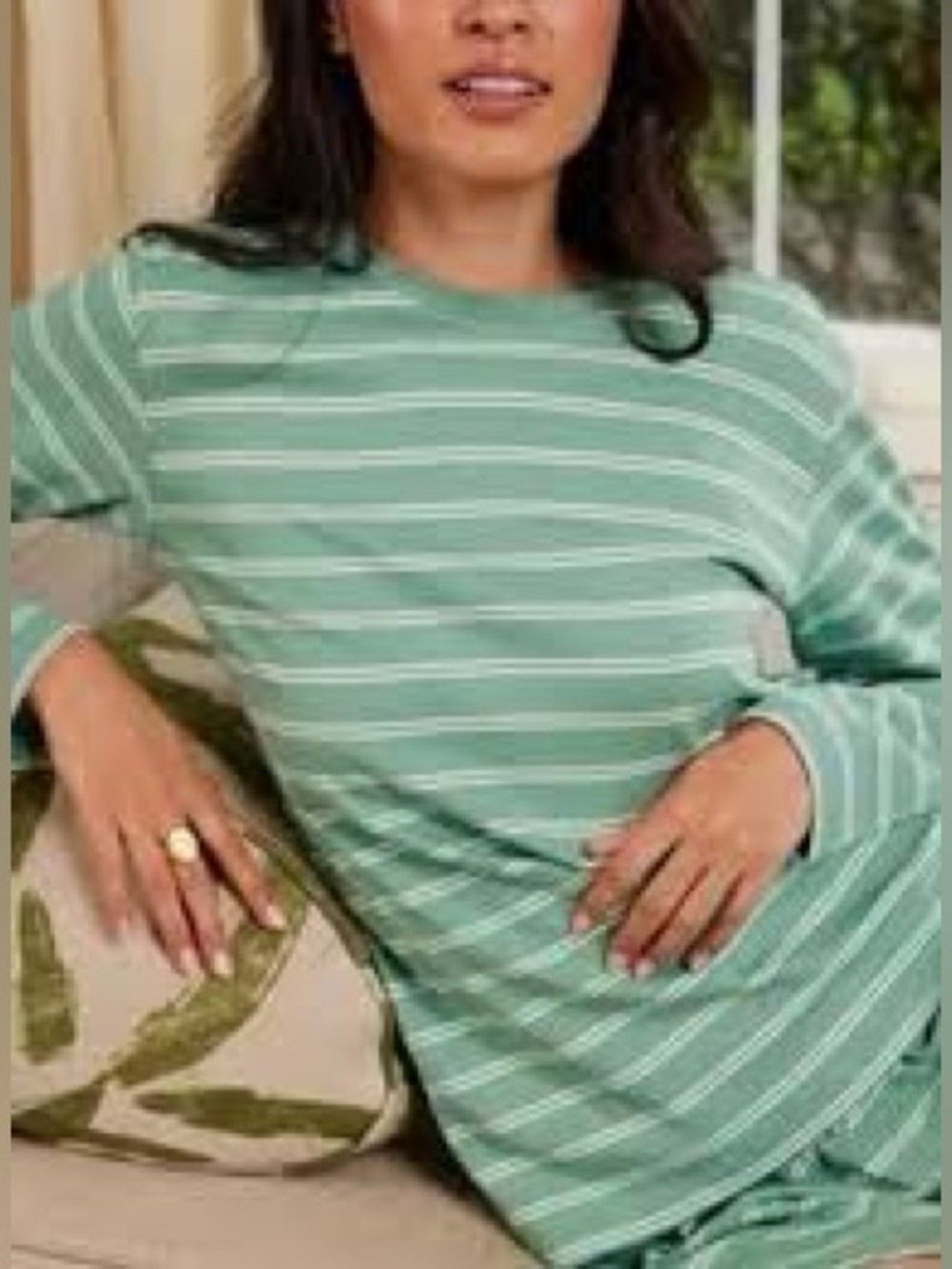Lake Meadow stripped Pima Cotton Crewneck long sleeve short set pajama set
